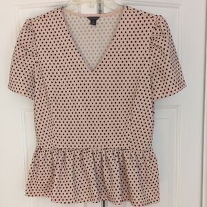 Ann Taylor Pink Polka Dot Peplum Blouse